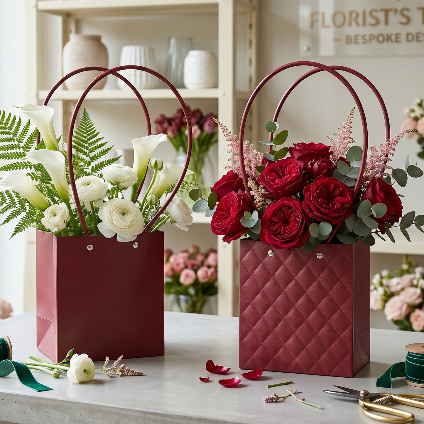 Foldable flower packaging bag handle