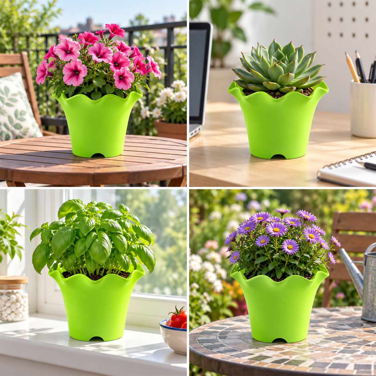 Decorative Plastic Flower Pot Planter with Wavy Rim for Home Garden (1 Pc)