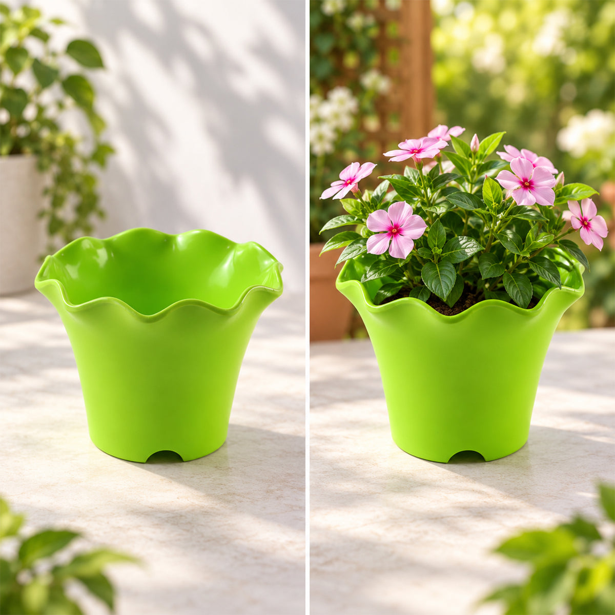 Decorative Plastic Flower Pot Planter with Wavy Rim for Home Garden (1 Pc)