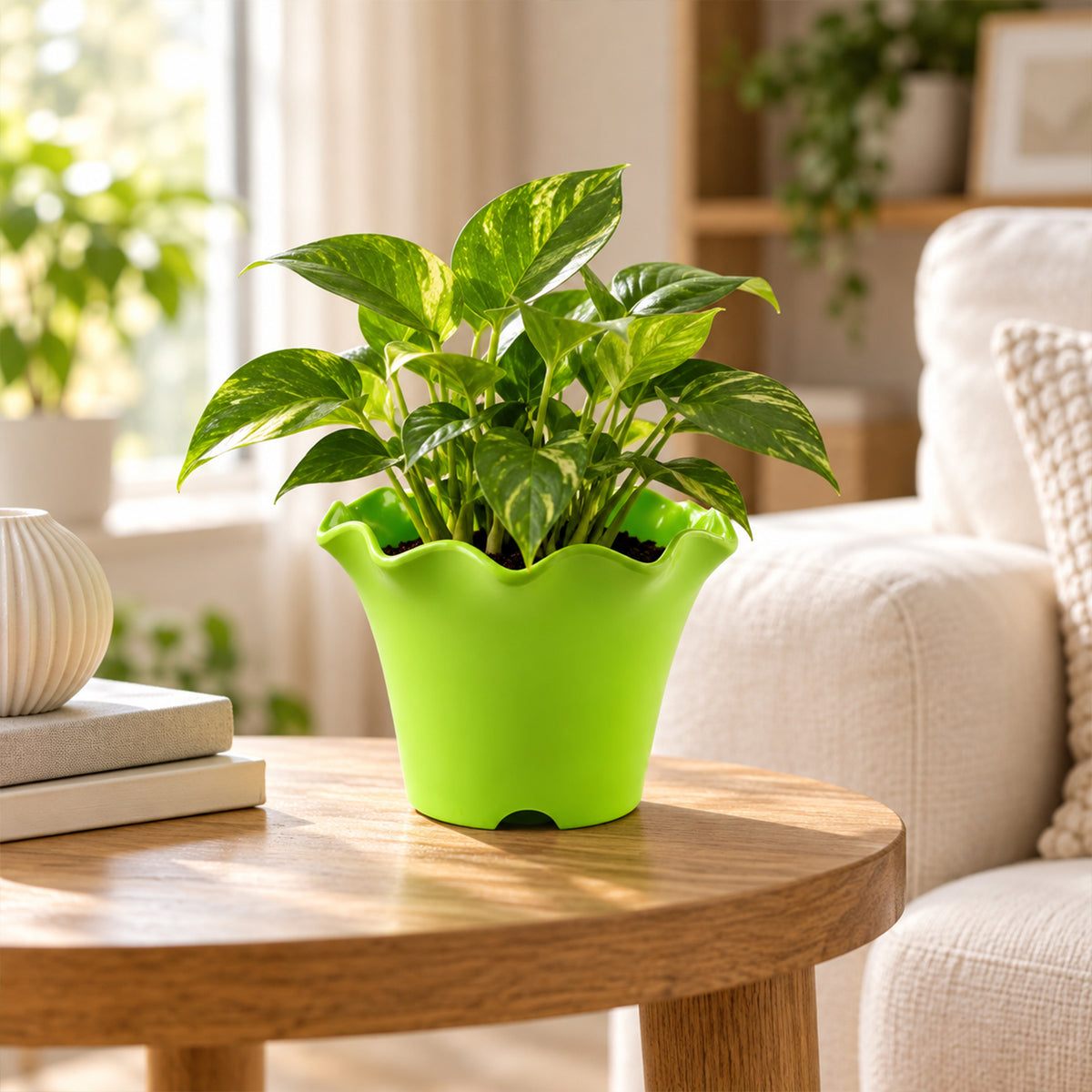 Decorative Plastic Flower Pot Planter with Wavy Rim for Home Garden (1 Pc)