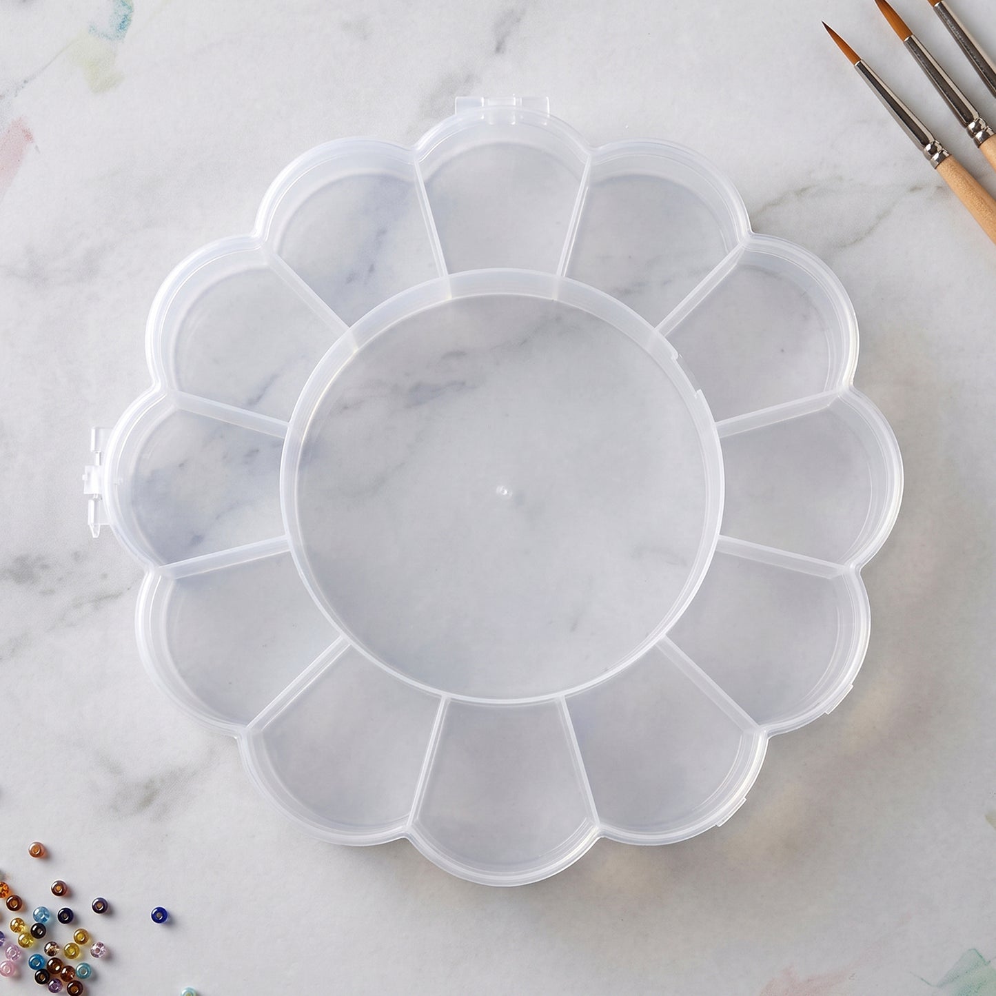 13 Section Flower Shape Transparent Plastic Organizer Storage Box (1 Pc)