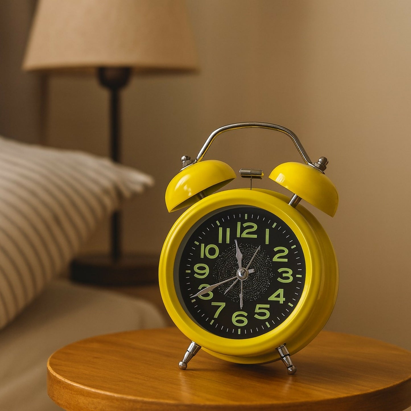 Vintage Yellow Twin Bell Analog Alarm Clock for Bedside & Desk