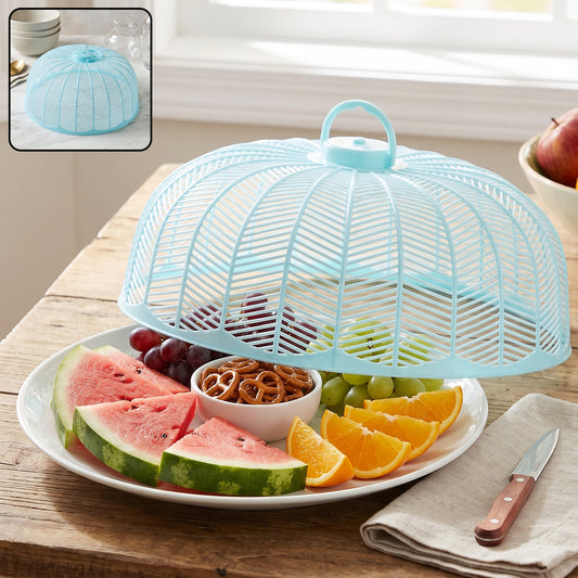 Plastic mesh food cover dome with handle for the dining table