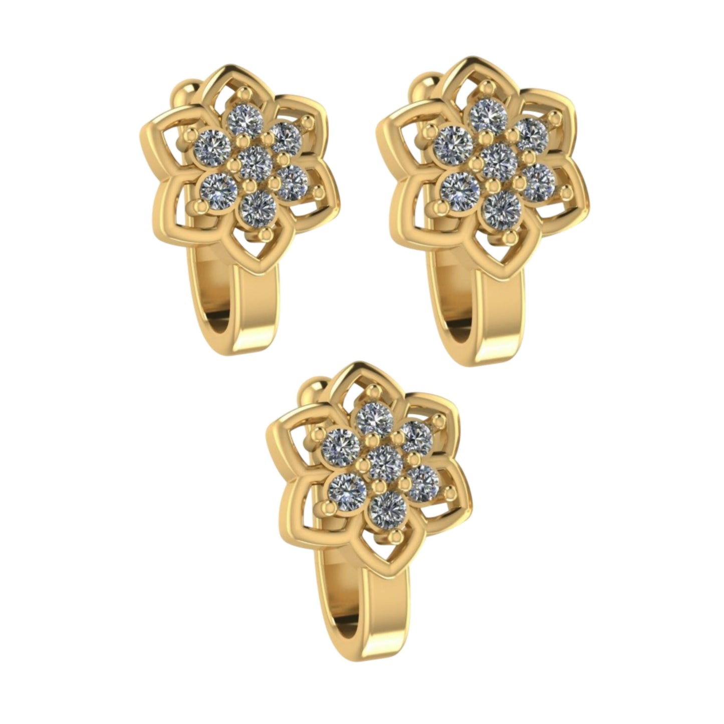 Gold-Plated Flower CZ Non-Piercing Nose Clip Set Pack of 3