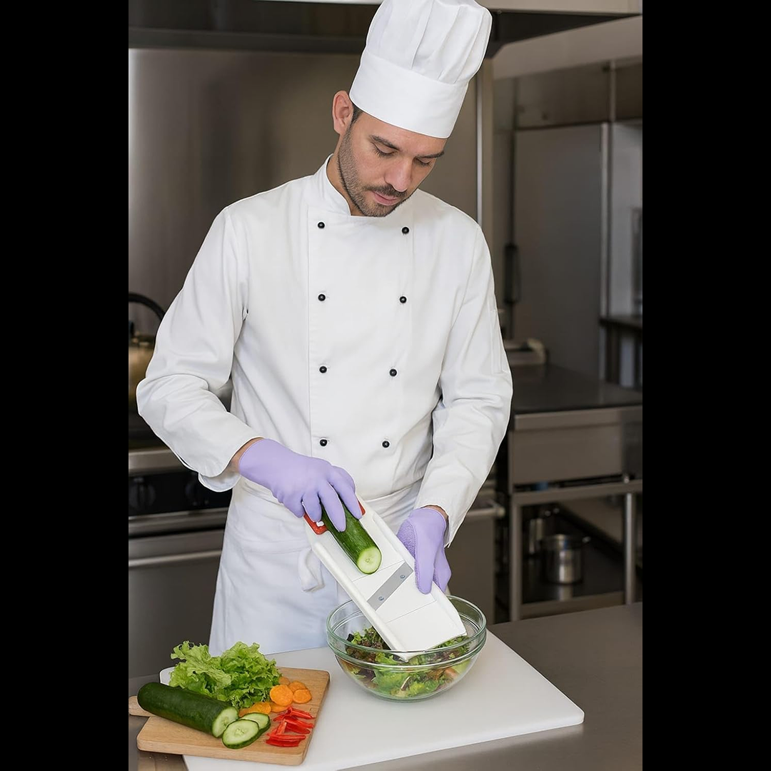 Slicer blade attachments in use