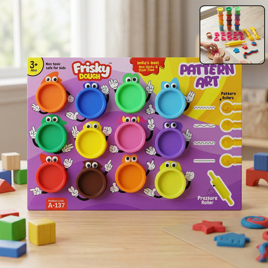 Frisky Dough Pattern Art Kit For Kids With Dough Containers Moulds And Rollers
