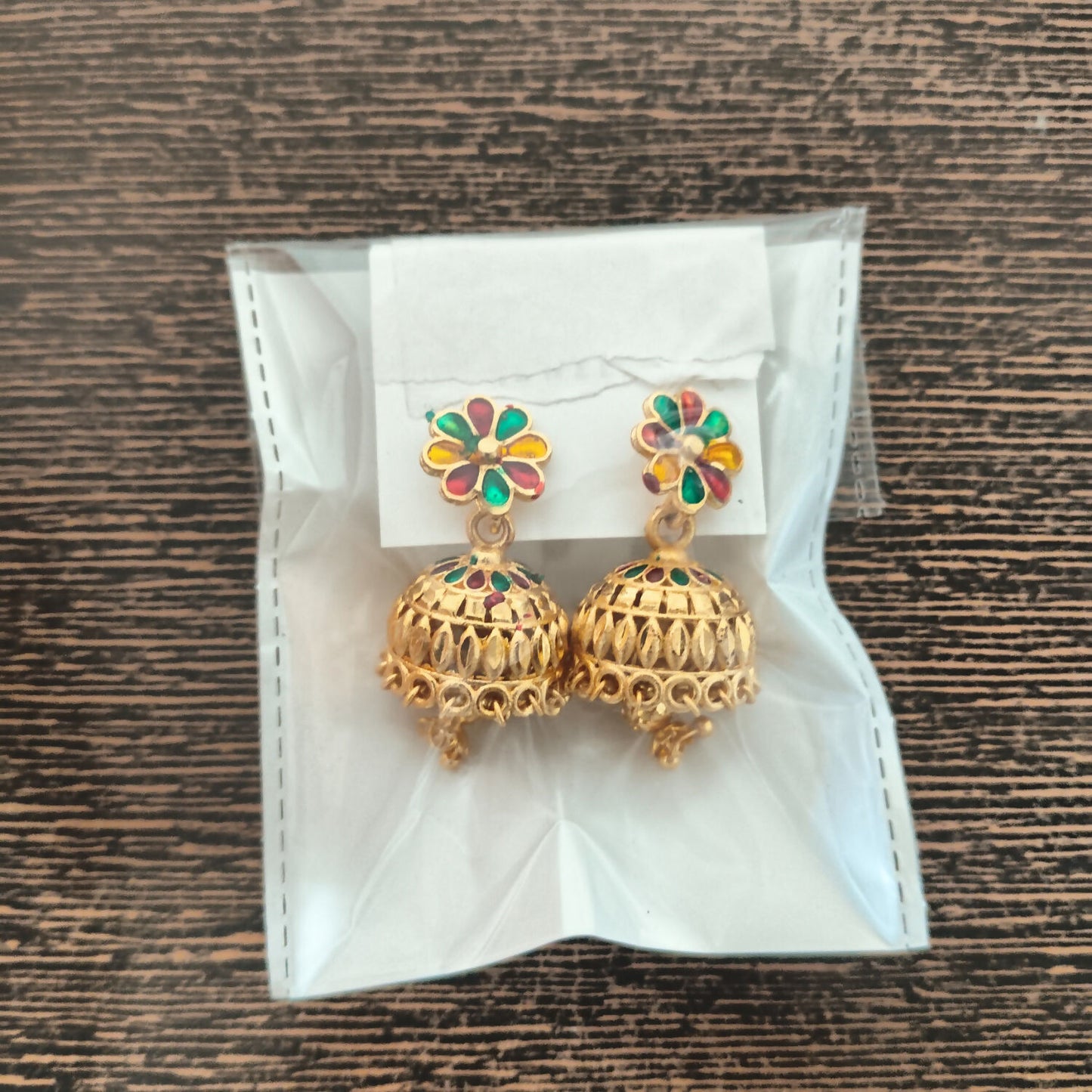 Floral Enamel Gold-Plated Jhumka Earrings