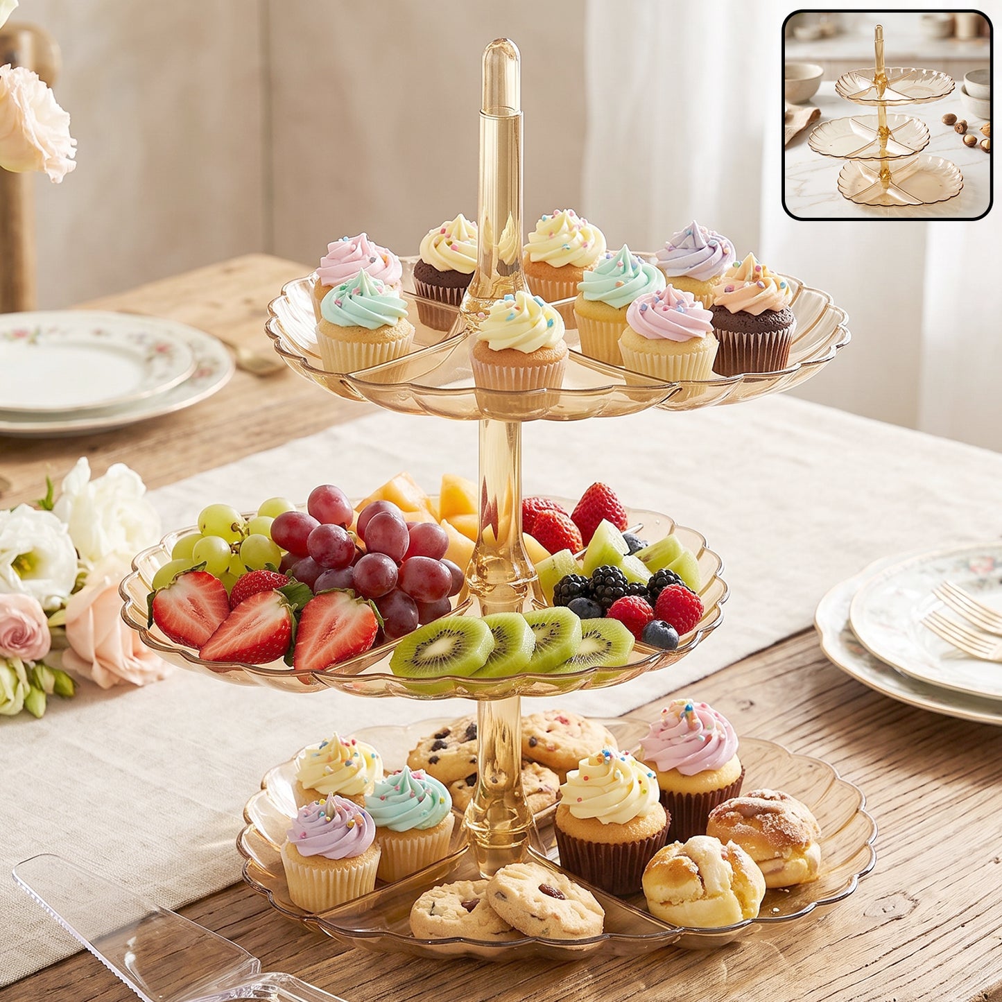 Acrylic 3 tier snack and dessert serving stand for parties