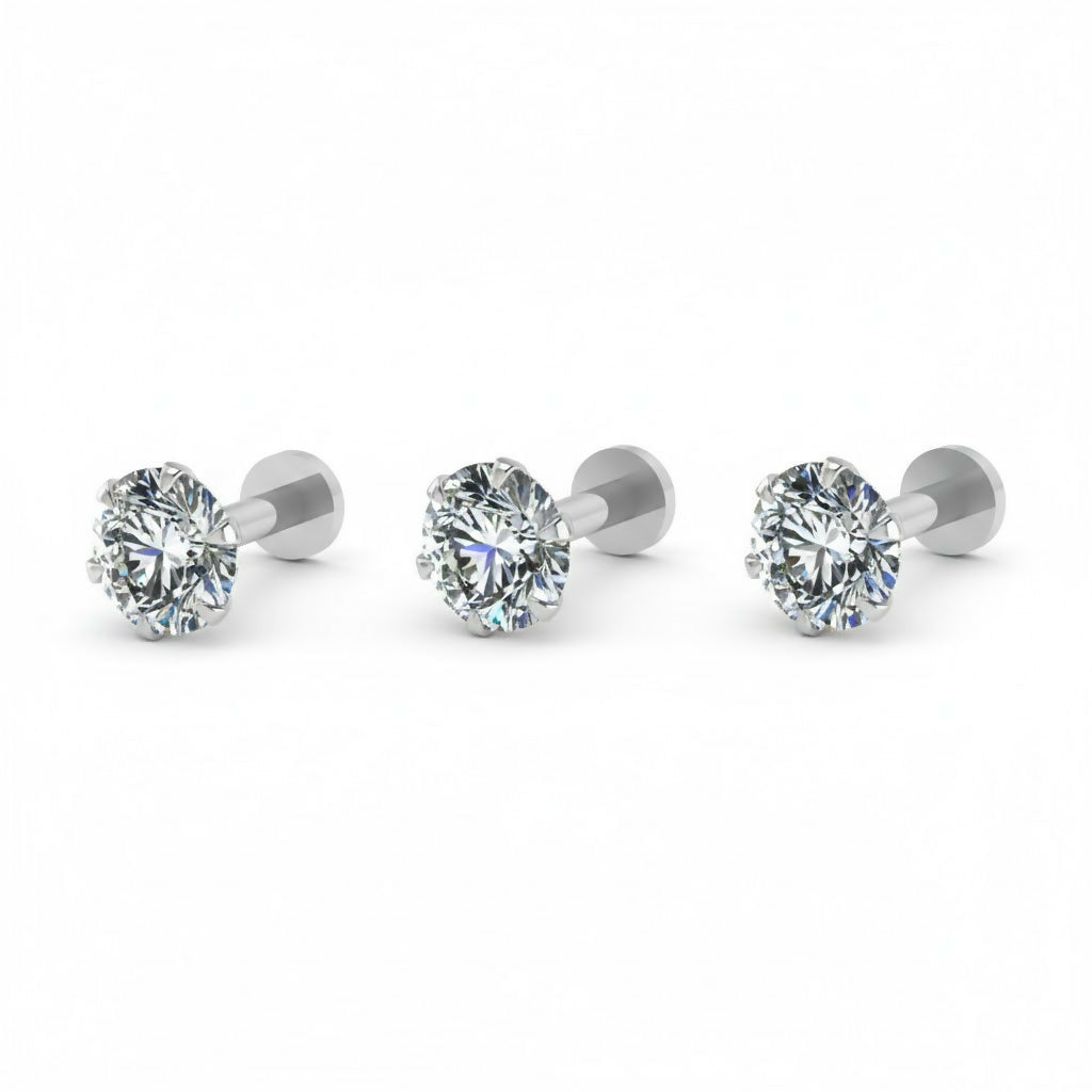 Set of three silver plated round stud earrings with flat backs for women and girls