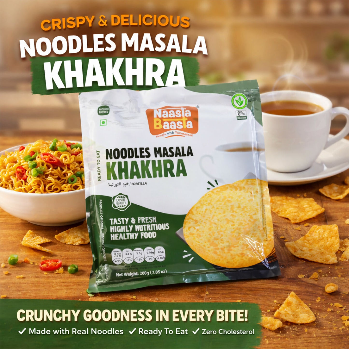 Naasta Baasta Noodles Masala Khakhra – Ready To Eat Whole Wheat Crispy & Highly Nutritious Healthy Snack (200gm)