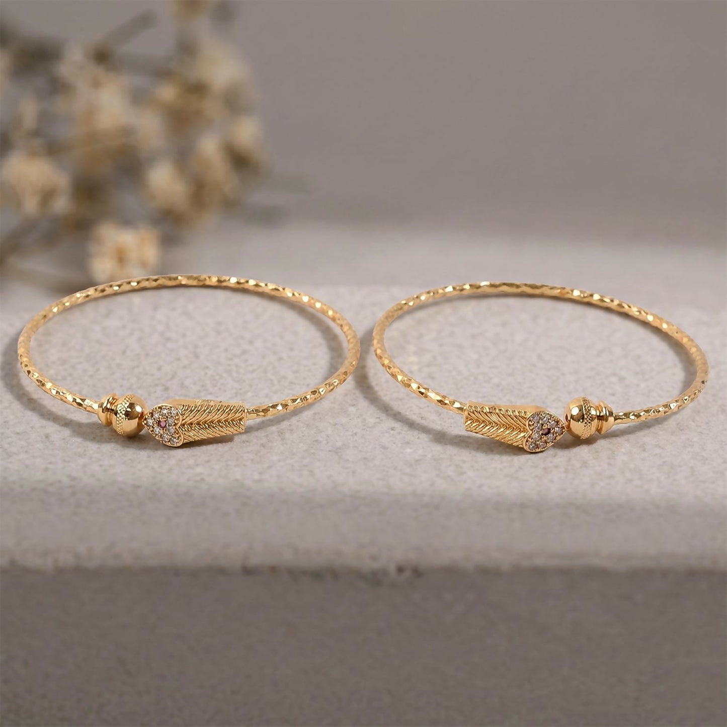 Gold Plated Leaf Design Openable Bracelet Pair