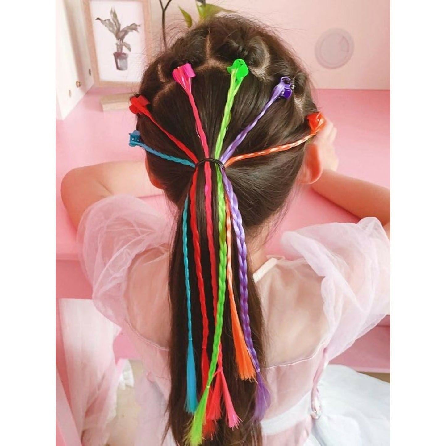 Kids Hair Braid Extensions with Clips | Fun Party Hair Accessories Pack of 6