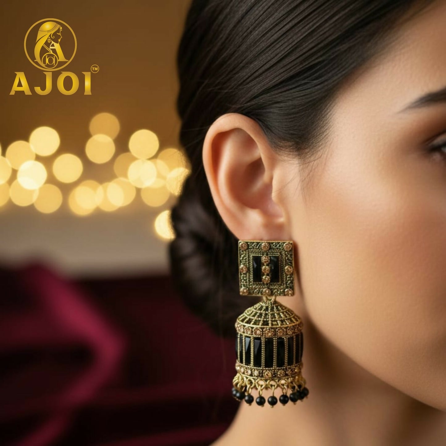 Royal Midnight Black Designer Earrings with Elegant Drop and Statement Detailing
