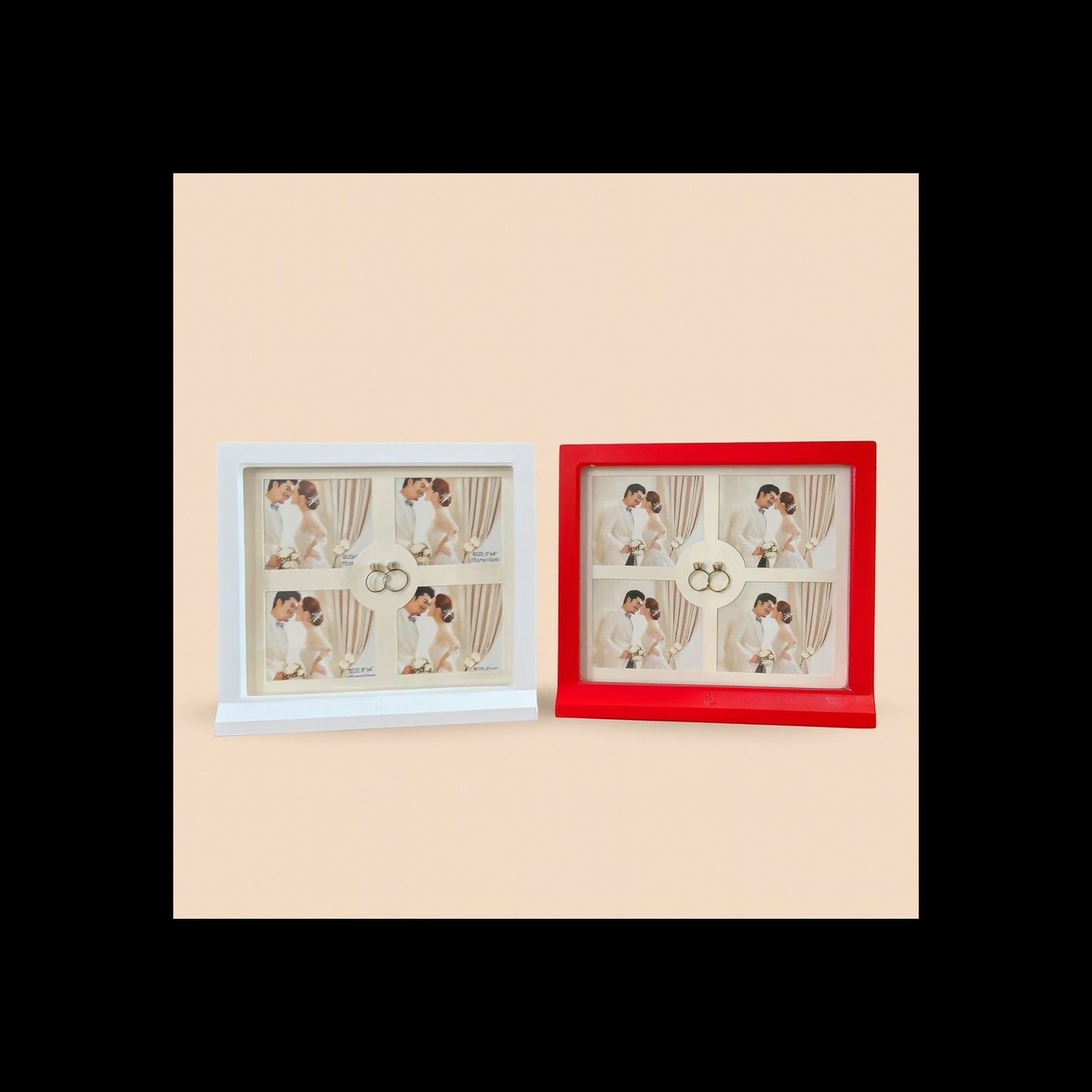LED Wedding Photo Frame with Ring Holder | Romantic Couple Picture Frame with LED Lights | Decorative Anniversary, Engagement & Wedding Gift for Home Décor – Red & White Variants (Holds 4 Photos, 6x4 inch)