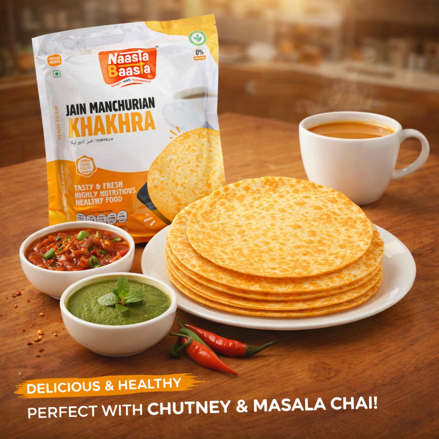 Naasta Baasta Jain Manchurian Khakhra - Crispy Ready to Eat Whole Wheat Snack (200 Gm)