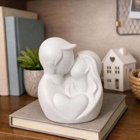 Couple Figurine with Heart Design | White Decorative Showpiece for Home