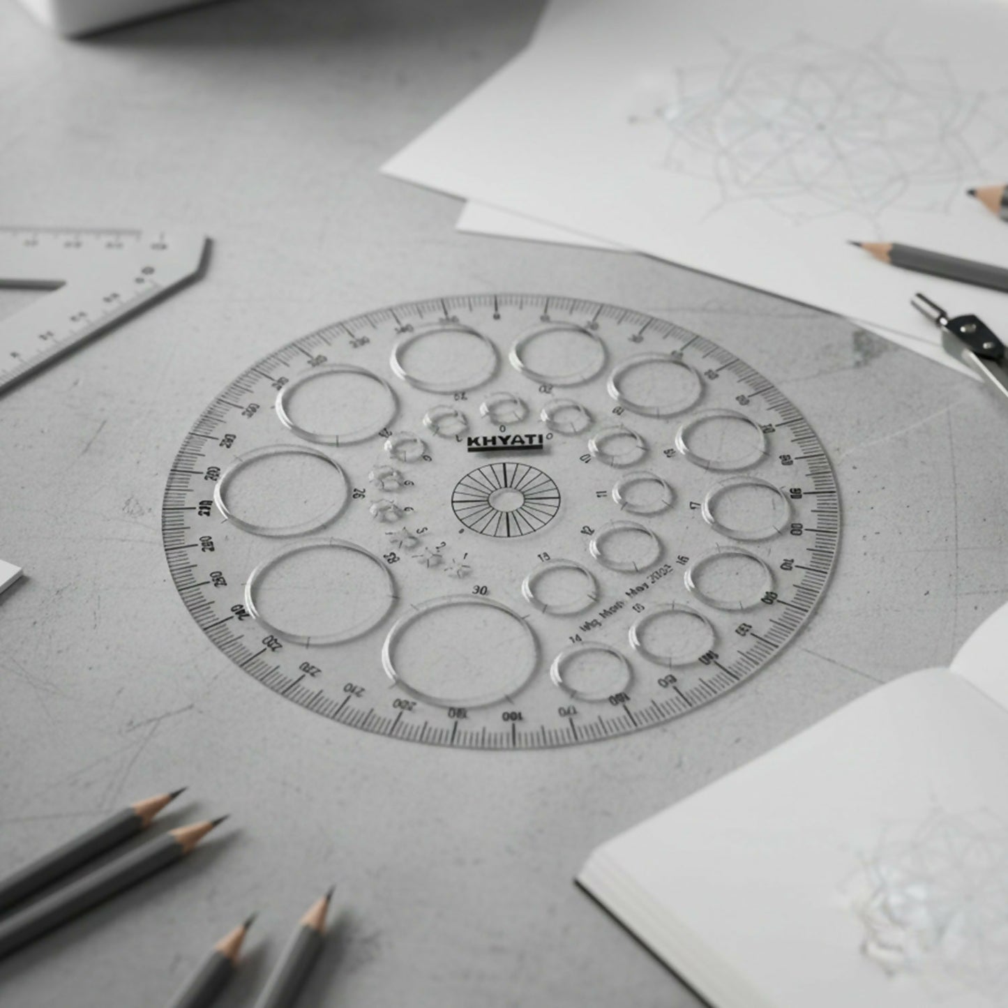 Multipurpose Big Circle Drawing Template Protractor Stencil for Geometry & Design Use (10Pcs)