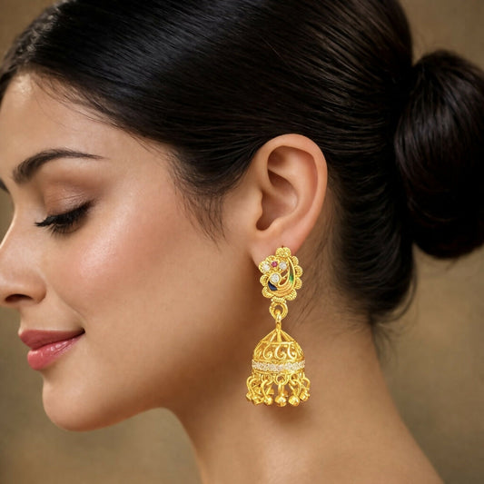 Classic Peacock Art Gold Finish Earrings