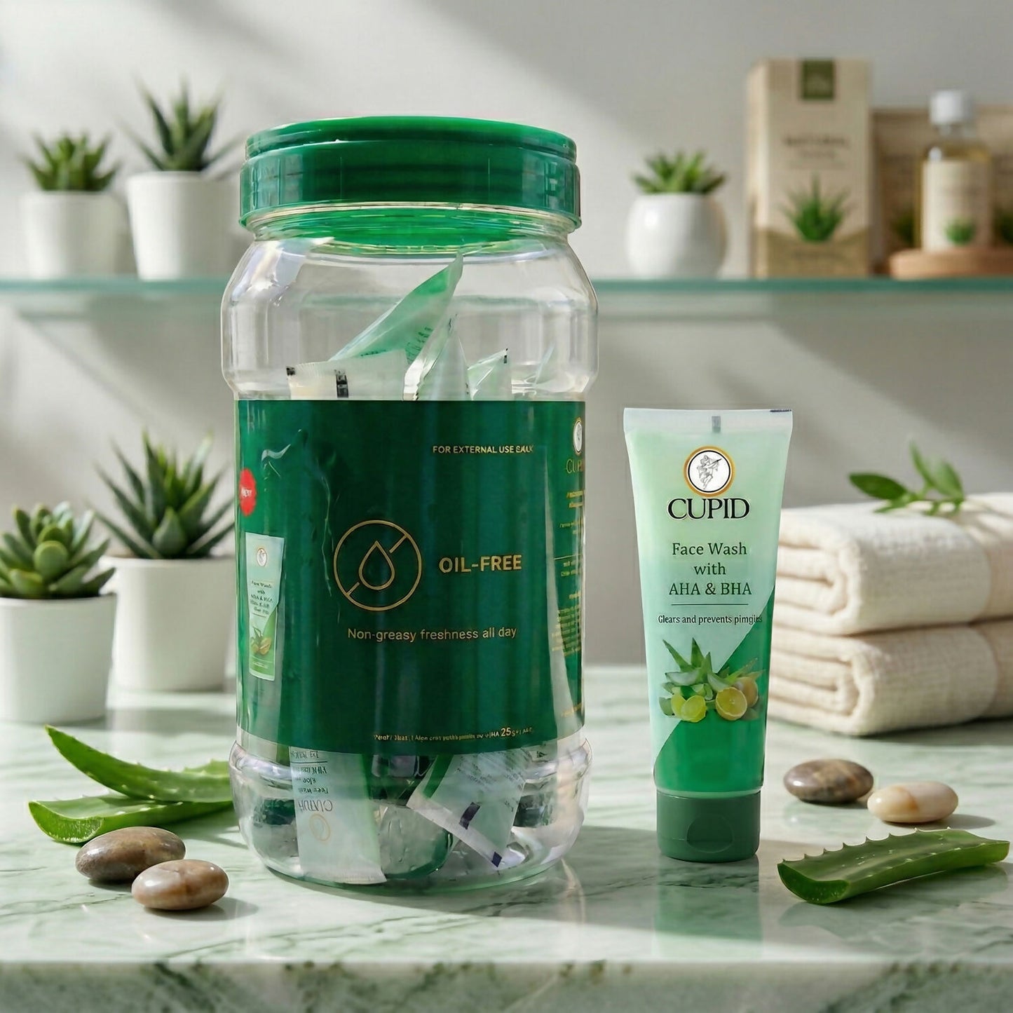 Cupid AHA & BHA Oil-Free Face Wash for Smooth And Clear Skin (24 Pc x 20ml)
