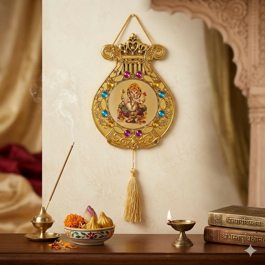 Golden Lord Ganesha Decorative Wall Hanging for Home Temple 1 Pc