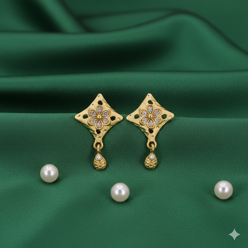 Rose Gold AD Flower Dangle Stud Earrings for Women and girls