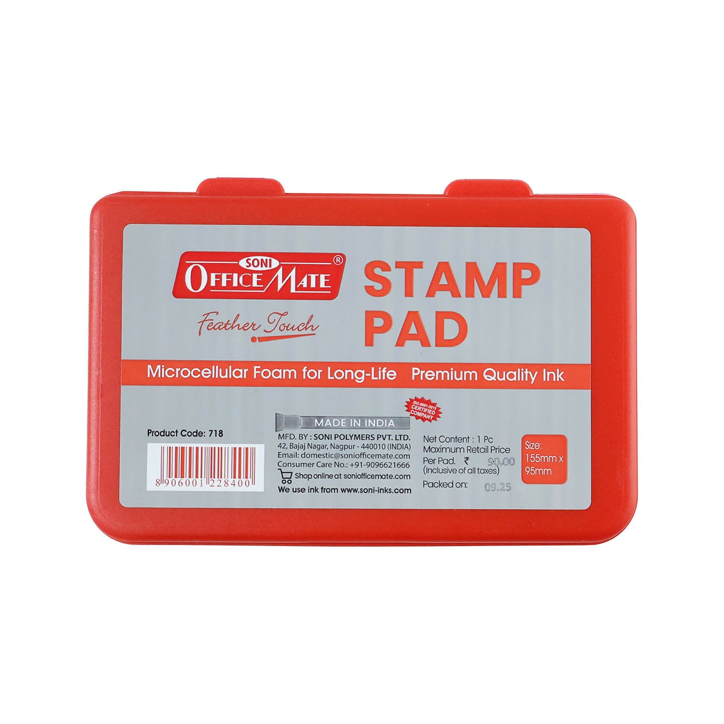 OfficeMate Red Stamp Pad – Microcellular Foam, Premium Fast-Dry Ink (155×95 mm)