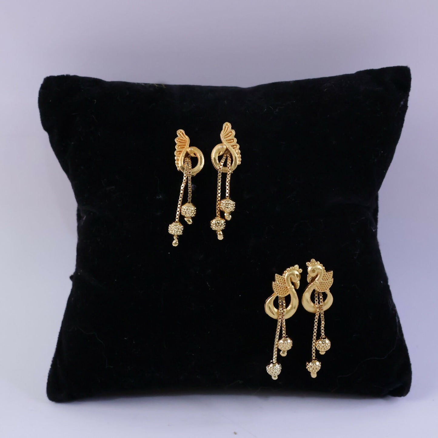 Luxury Swan Motif Gold Dangle Earrings with Cascading Chain Beads for Women (2 Pair)