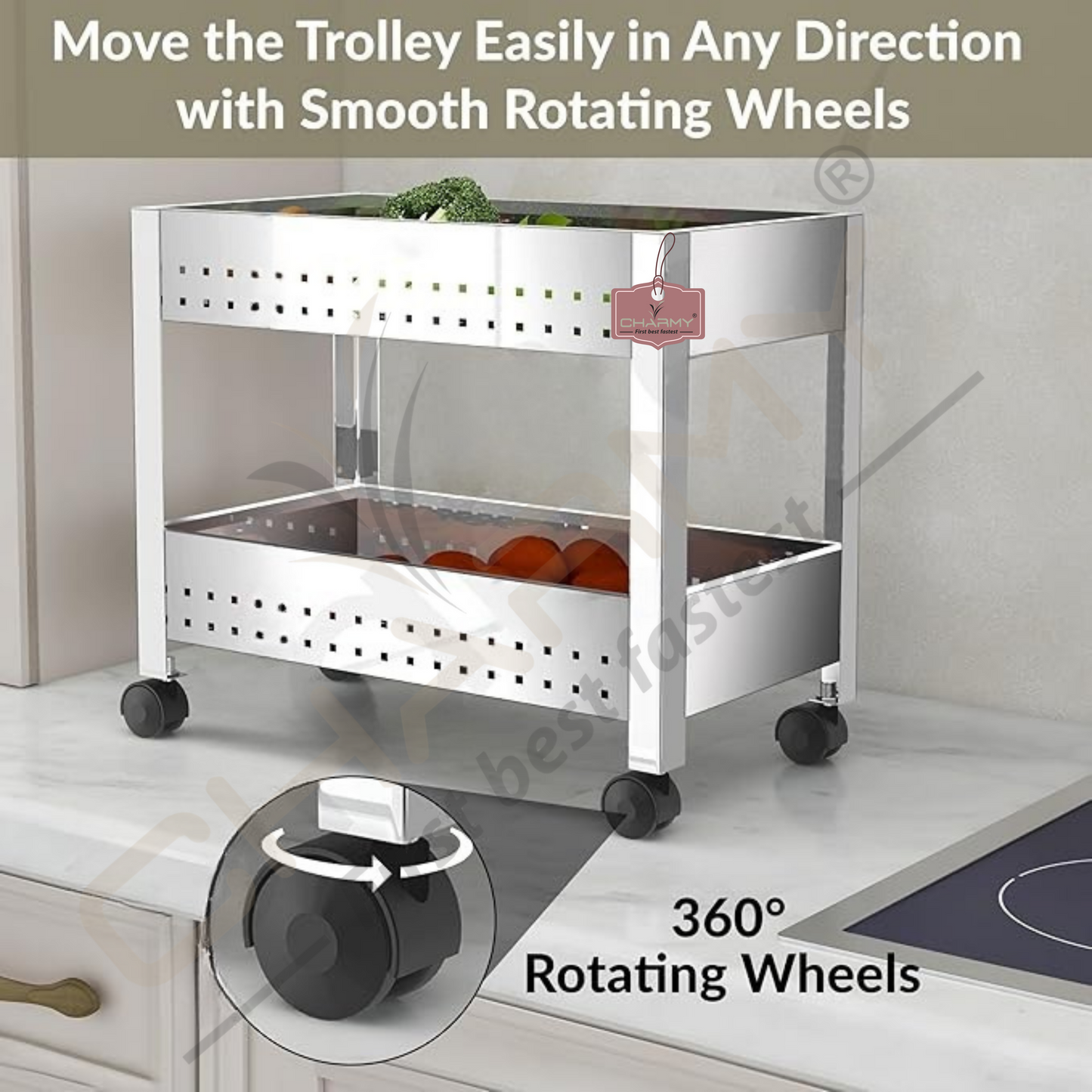 Stainless Steel 2-Tier Vegetable Storage Trolley Silver