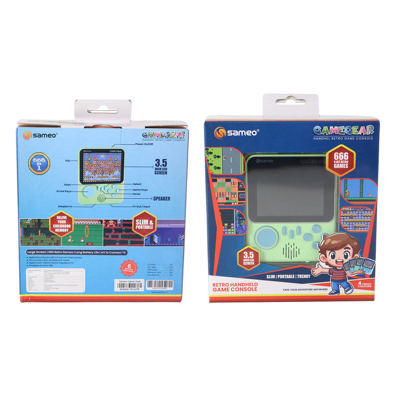Sameo GameGear Retro Handheld Console with 666 Built-in Games – Portable Wide-Screen Gaming Device with TV Output and Rechargeable Battery