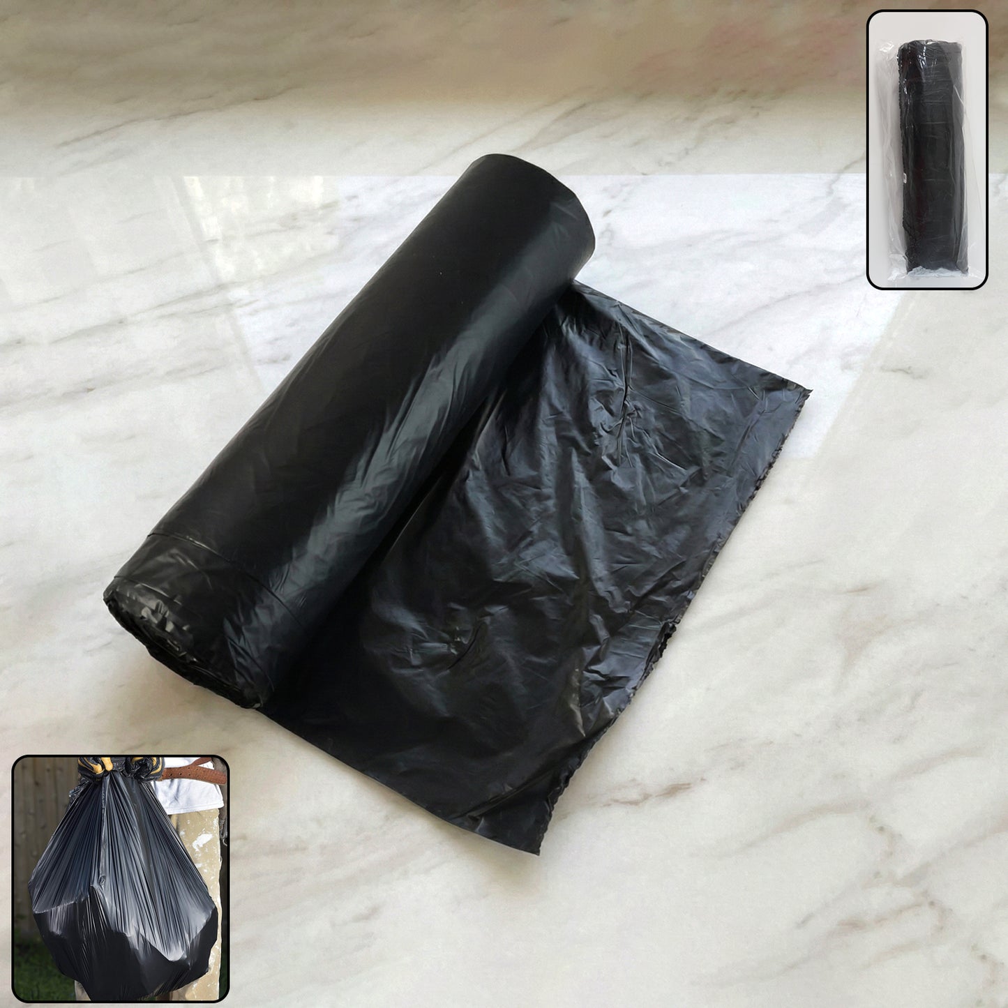 Heavy-Duty Black Garbage Bag Roll for Home & Commercial Waste Disposal (1 Roll)