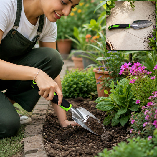 Garden hand trowel, stainless steel digging tool with ergonomic non slip handle (1 pc)