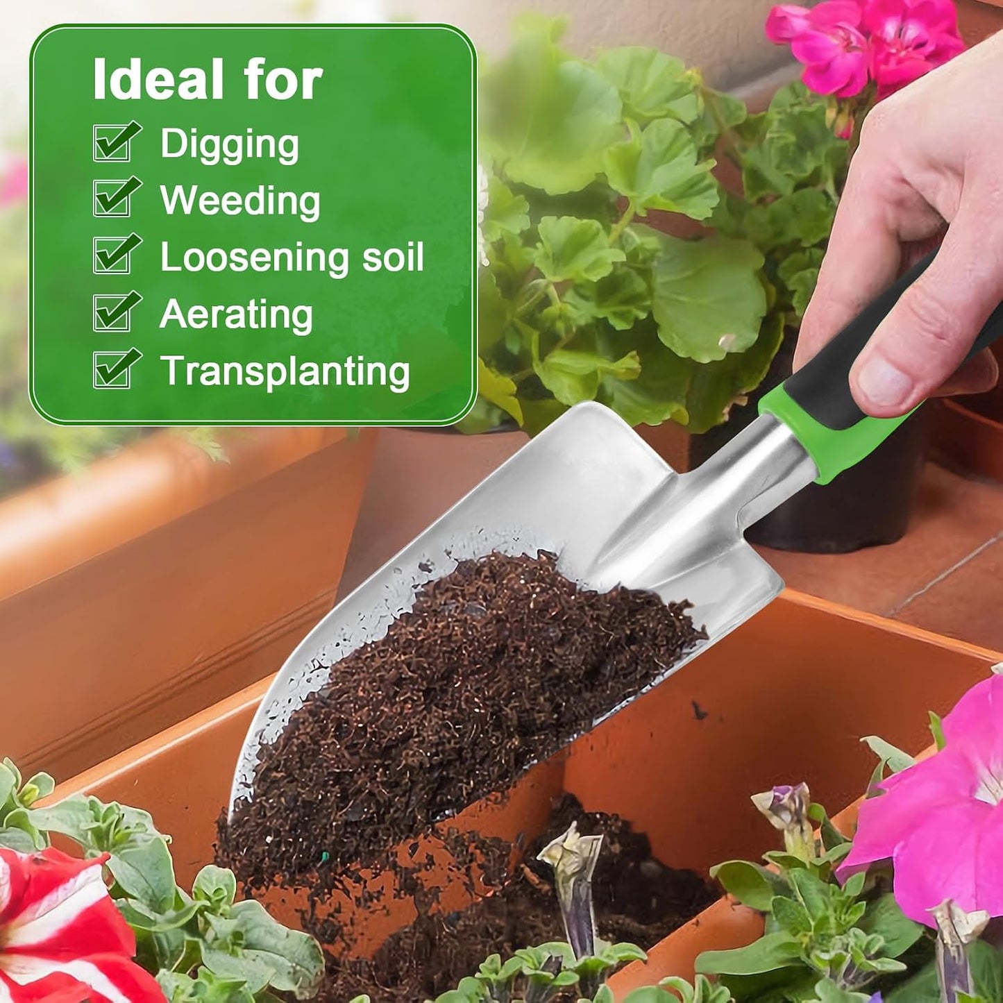 Garden Hand Trowel Stainless Steel Digging Tool Ergonomic Non Slip Handle (1 Pc)