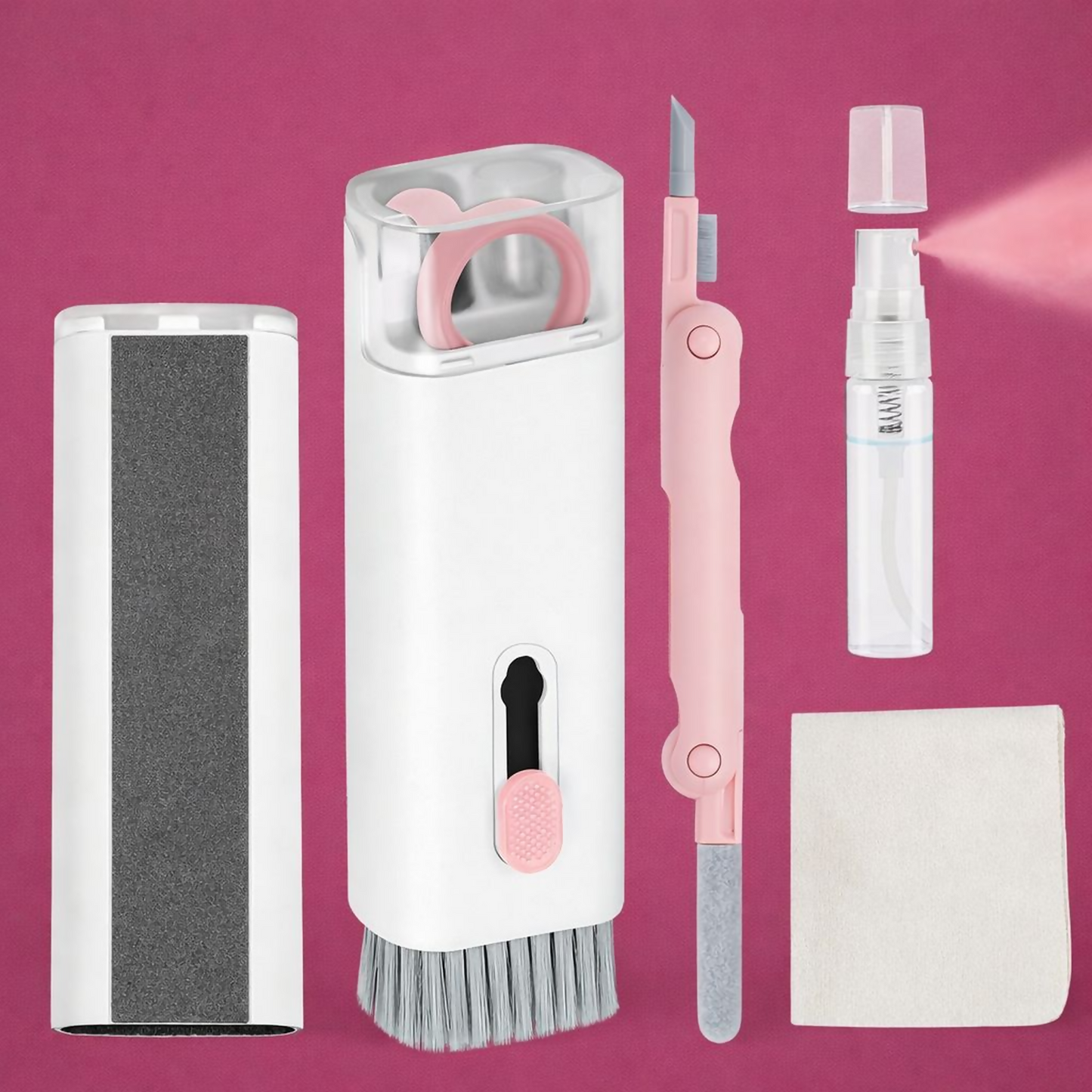 7-in-1 Keyboard & Earbuds Cleaning Kit with Brush Spray Tools – Pink