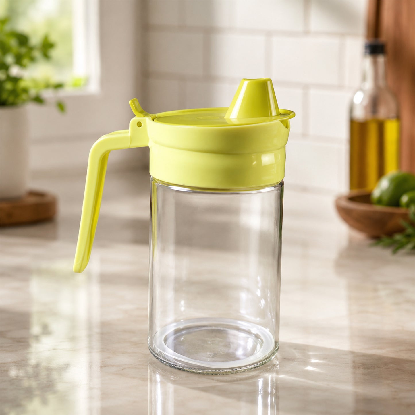 400 ML Glass Oil Dispenser Bottle with Drip Free Lid for Kitchen (1 Pc)