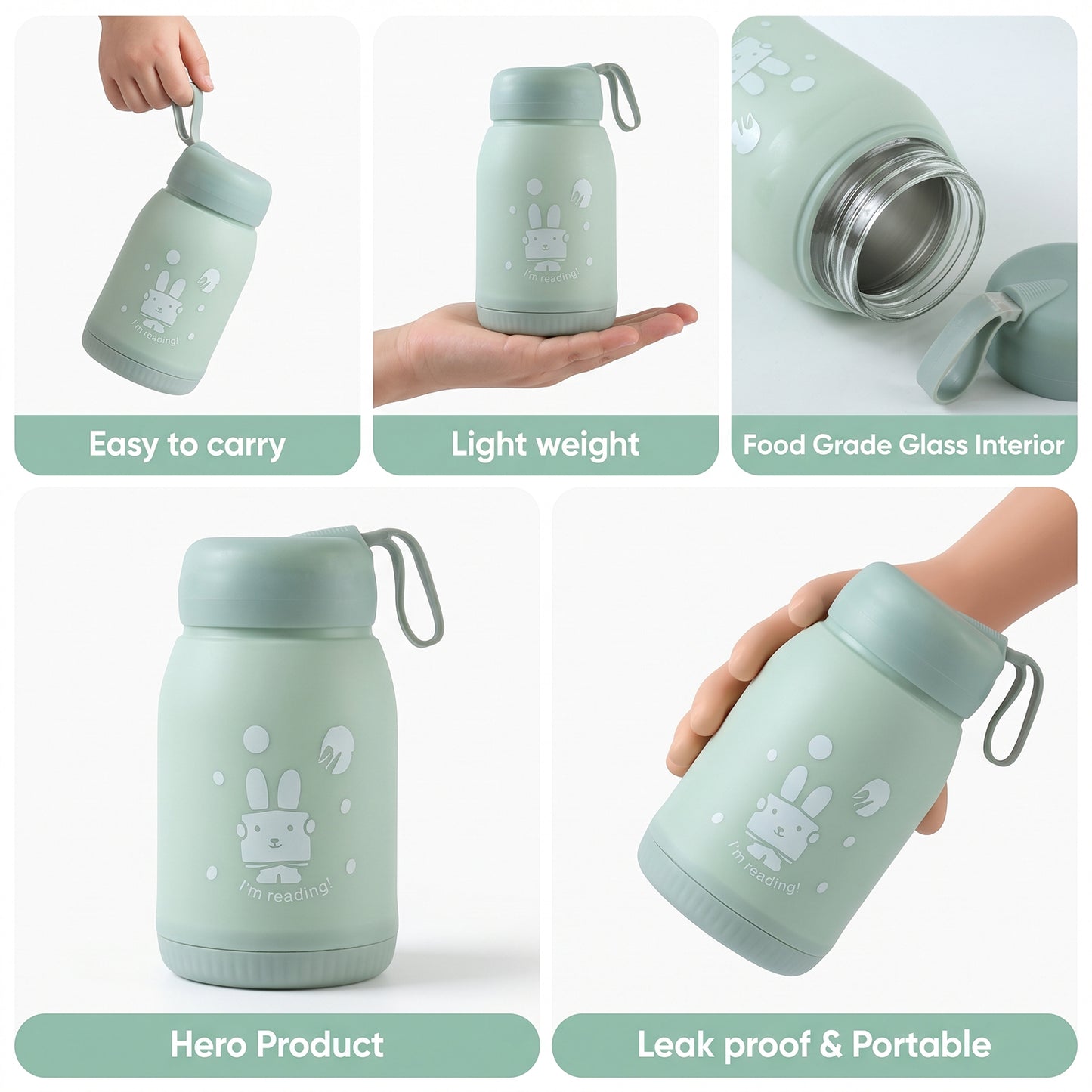 Glass Water Bottle 380ml with Lid (1 Pc)