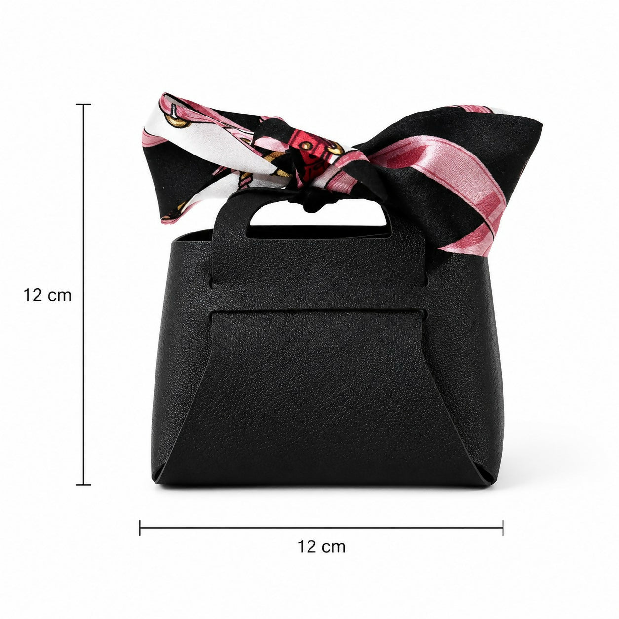 Close-up of printed bow detail on black coin pouch