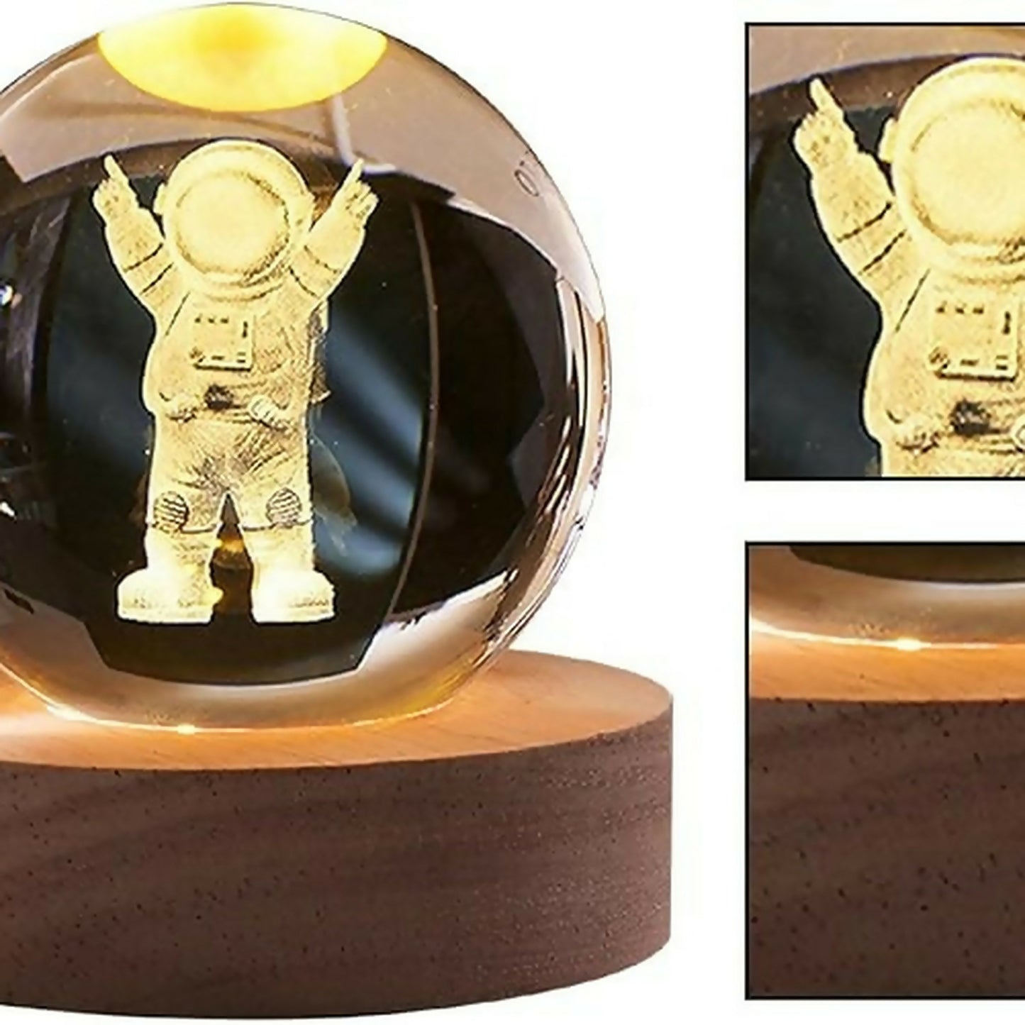 3D Crystal Astronaut Night Lamp with Wooden Base, USB Powered Decorative Light