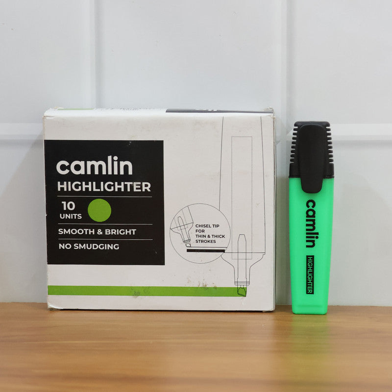 Camlin Highlighter Green – Smooth & Bright Fluorescent Highlighter Pen (Pack of 10)