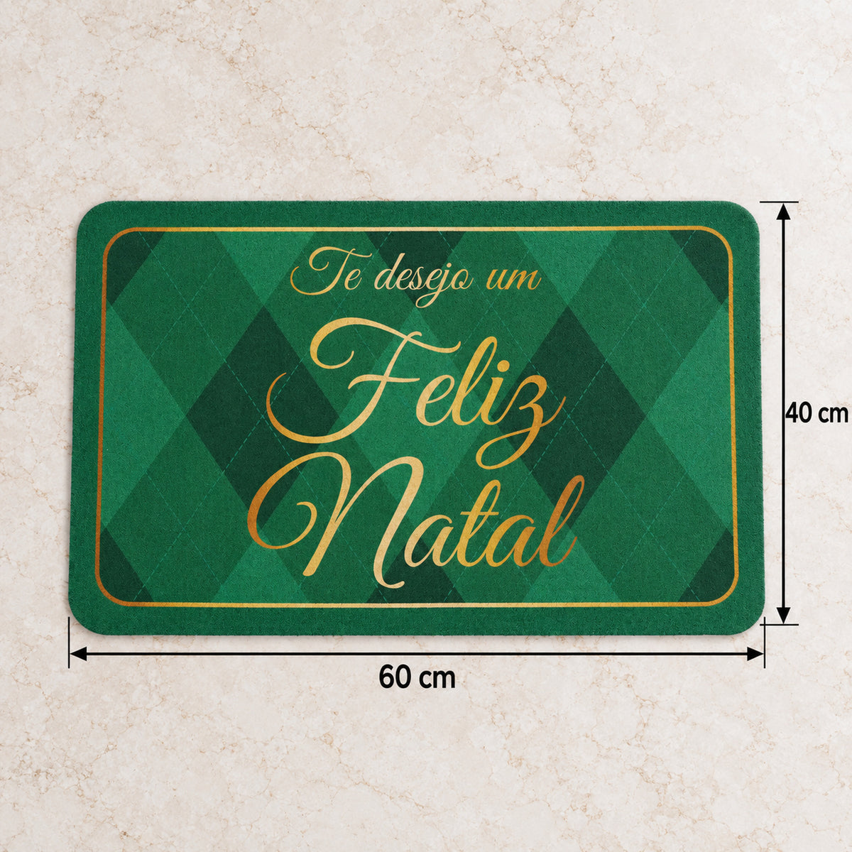 Christmas Greeting Bath Mat, Green Argyle Absorbent Door Rug (1 Pc, 60x40 Cm)
