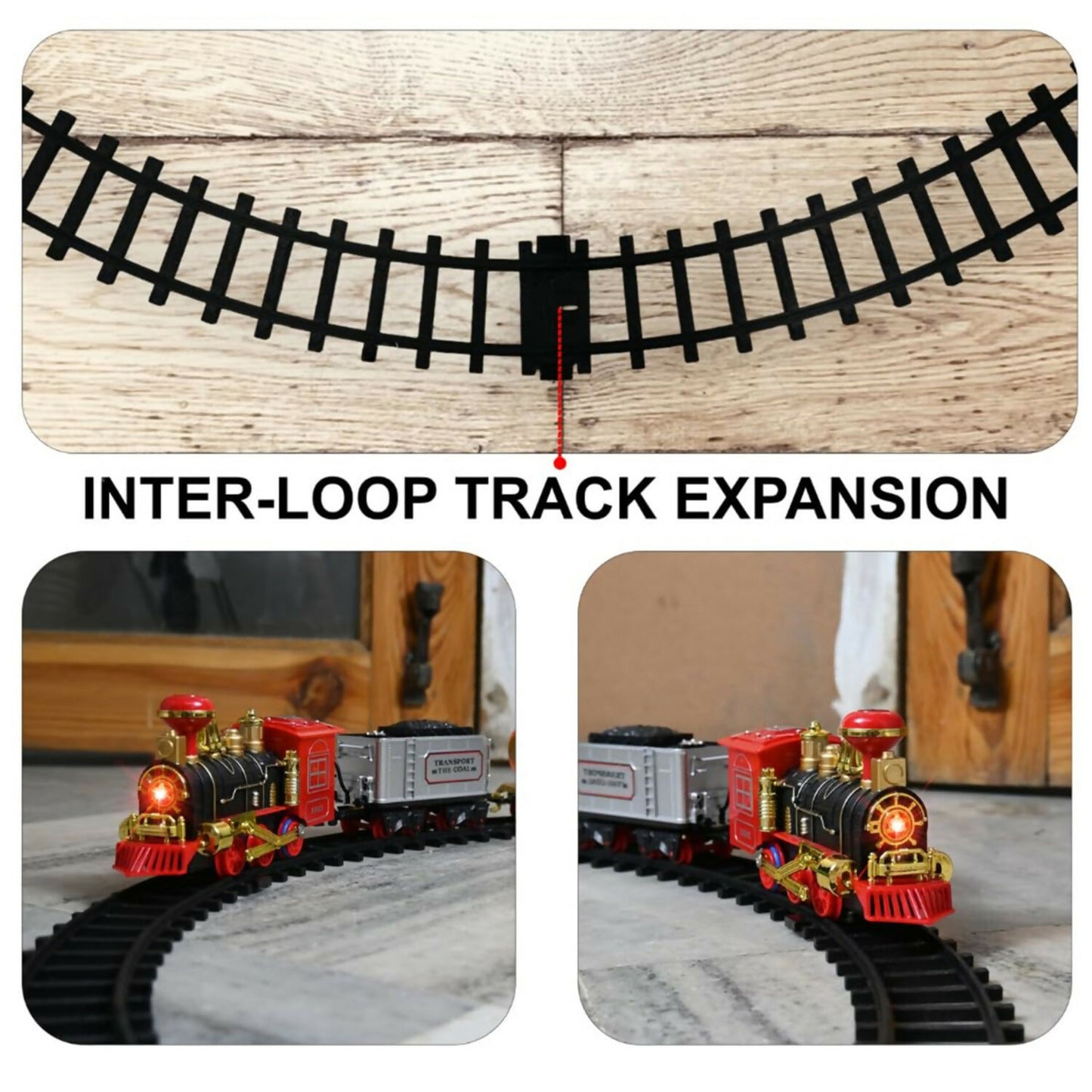 Close-up of train toy engine with lights on