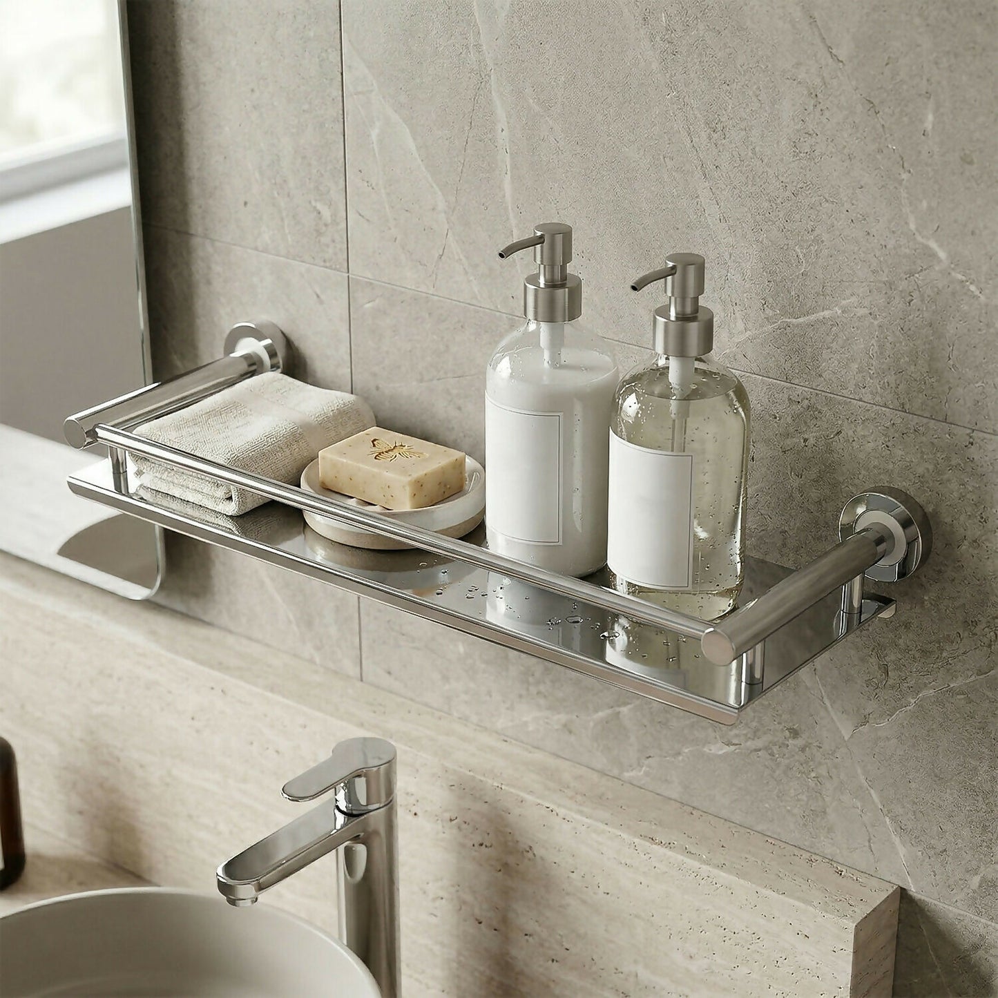 Premium Stainless Steel Wall Mounted Bathroom Shelf Rack Organizer