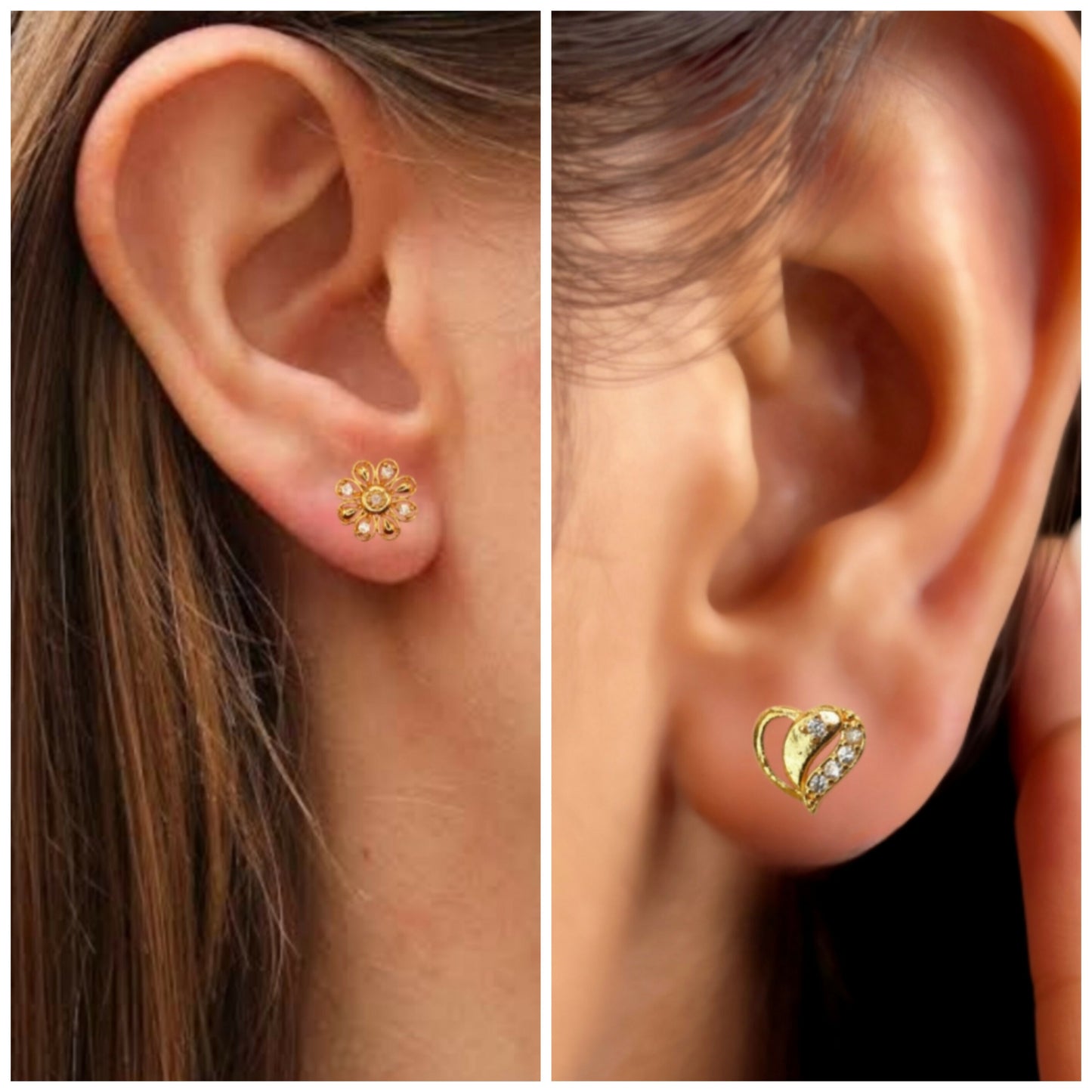 Gold Plated Heart & Floral Stud Earrings for women and girls Combo Pack of 2