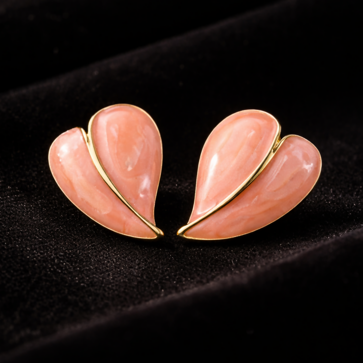 Elegant Peach Glossy Leaf Design Stud Earrings with Gold Finish for Women