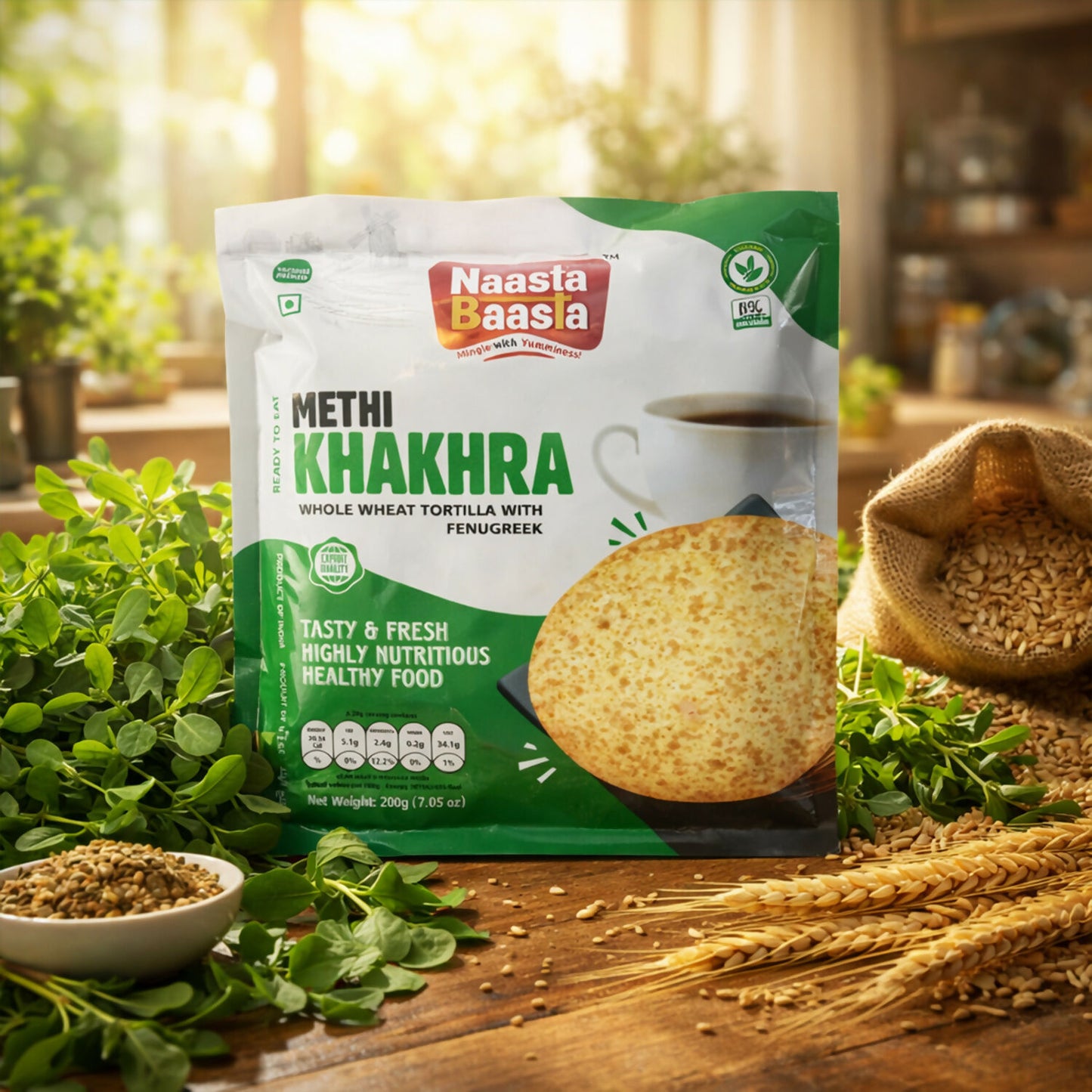 Naasta Baasta Methi Khakhra Healthy Whole Wheat Tortilla with Fenugreek Ready To Eat Tasty & Fresh Snack(200gm)