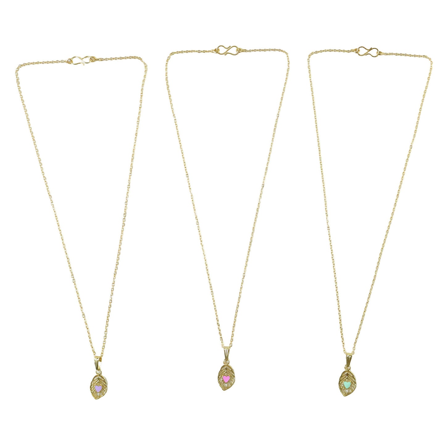 Elegant Heart Leaf Gold Pendant Necklaces with Enamel Detail