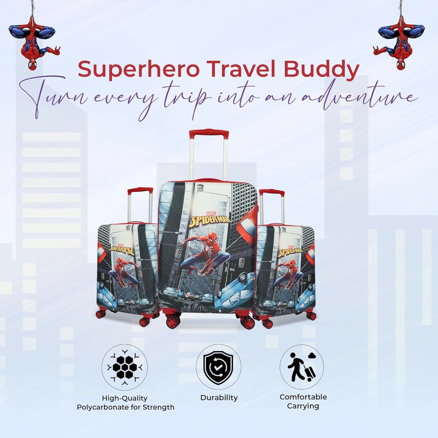 Novex Marvel Spiderman Kids Polycarbonate Trolley Bag for Boys Travel Luggage with 4 Spinner Wheel (22 Inch)