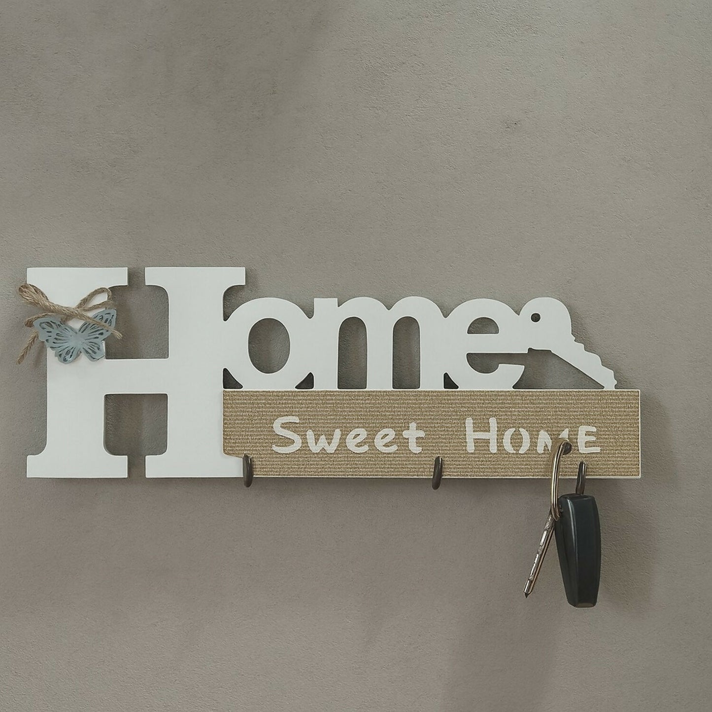 Home Sweet Home Wooden Key Holder for Wall | Decorative Wall Hanging Key Stand with Hooks | Modern Rustic Wooden Key Organizer for Keys, Car Keys & Accessories | Entryway Home Decor Gift