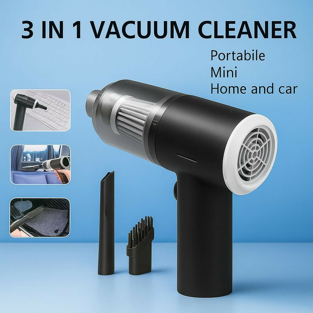 3-in-1 Portable Mini Vacuum Cleaner for Home & Car | High-Power Suction Handheld Dust Cleaner with Multiple Nozzle Attachments | Rechargeable Keyboard, Sofa, Car Interior & Floor Mat Cleaning Machine