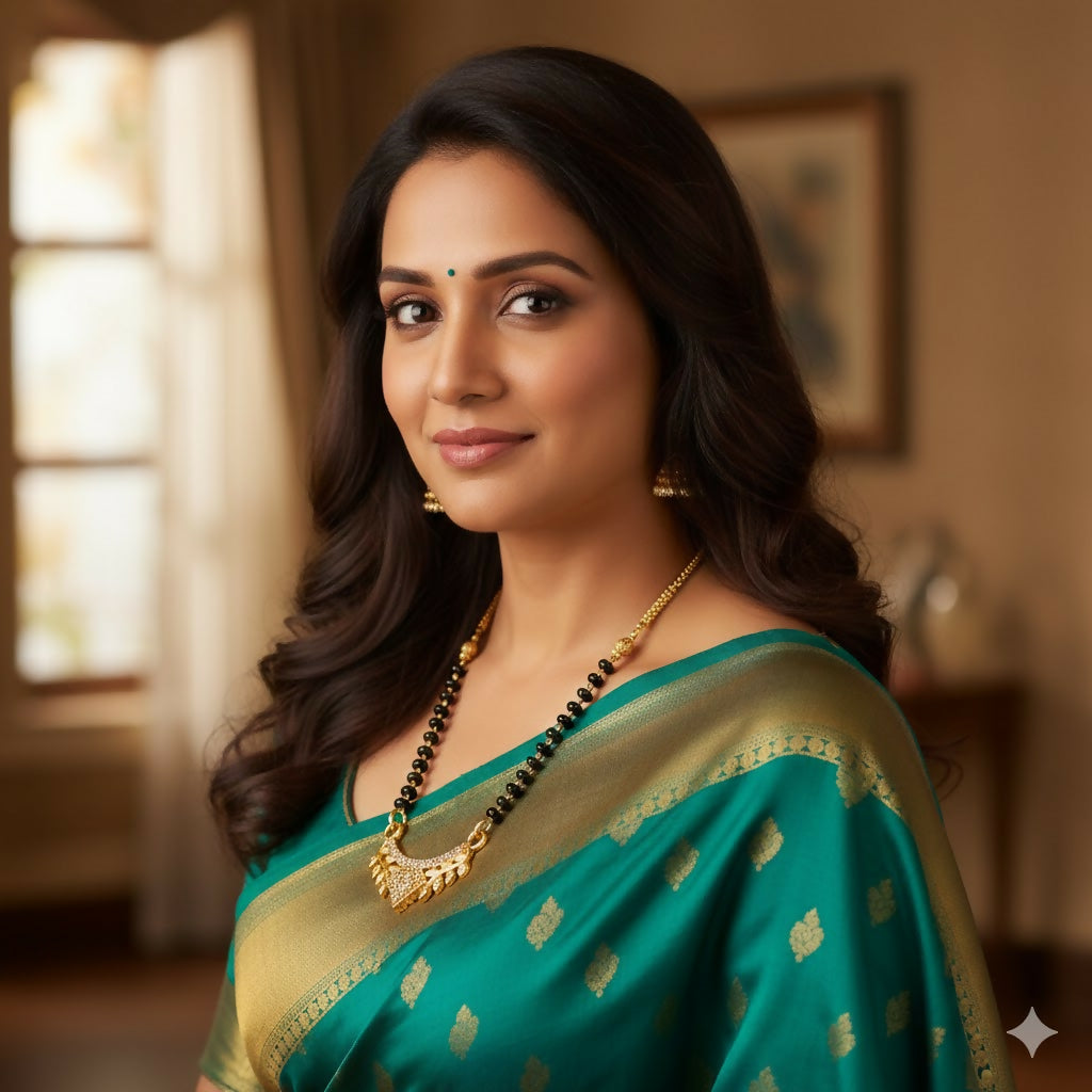 Gold Plated AD Pendant Mangalsutra with Black Bead Chain