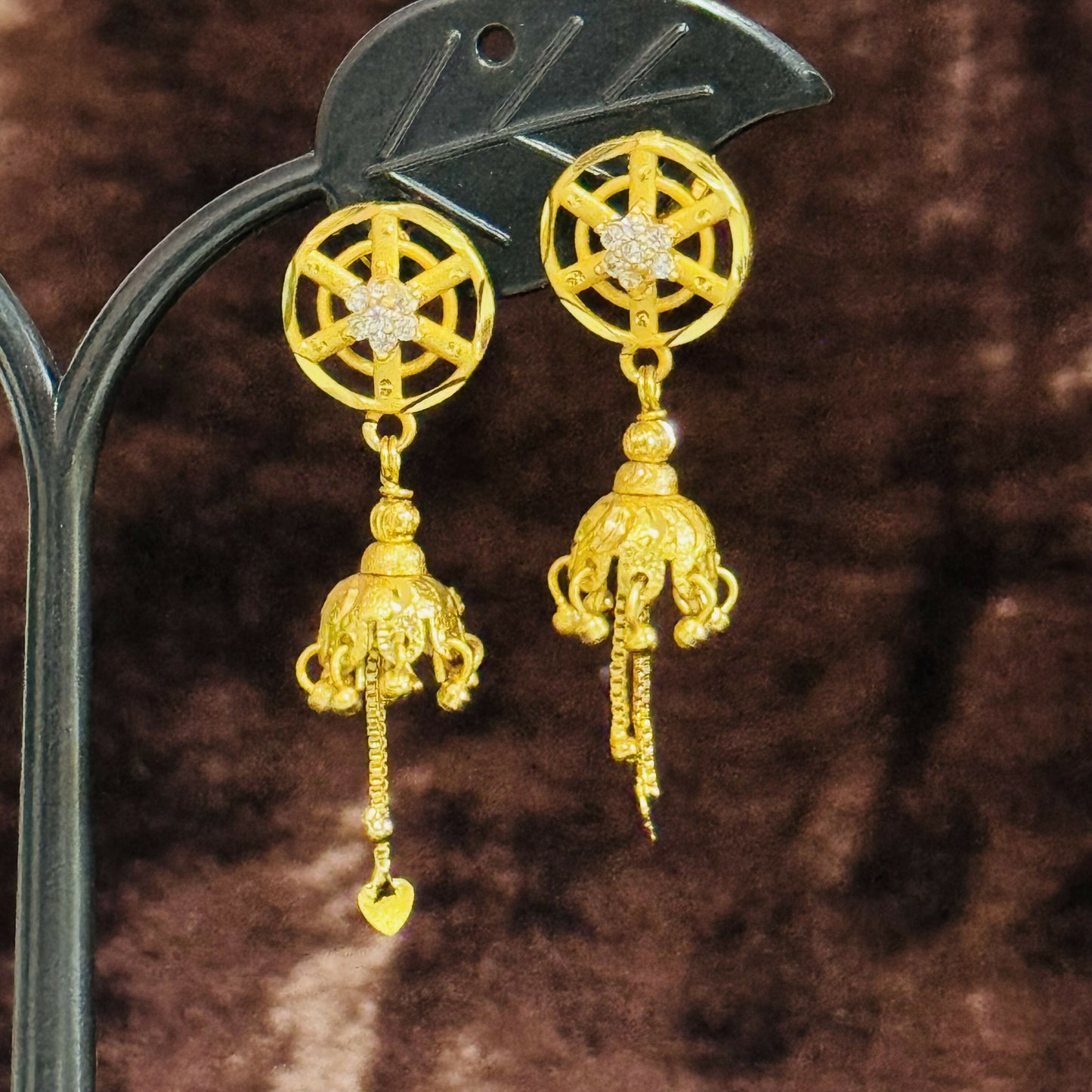 Premium Gold Finish Wheel Style Jhumki with Chain Tassels